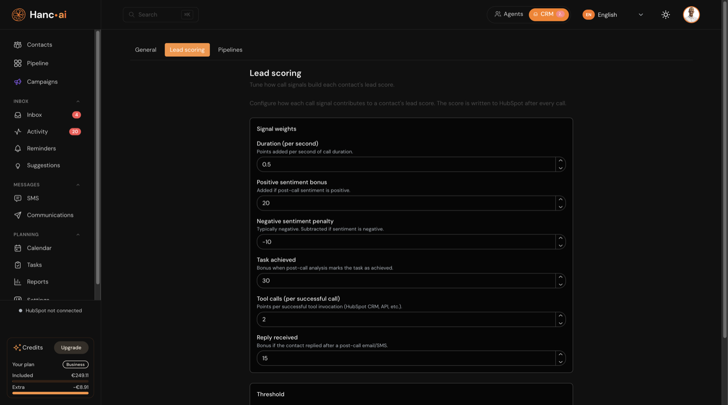 Settings — Lead Scoring