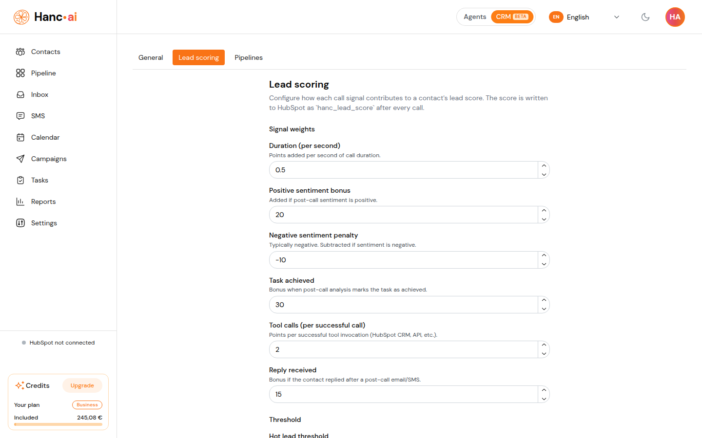 Settings — Lead Scoring