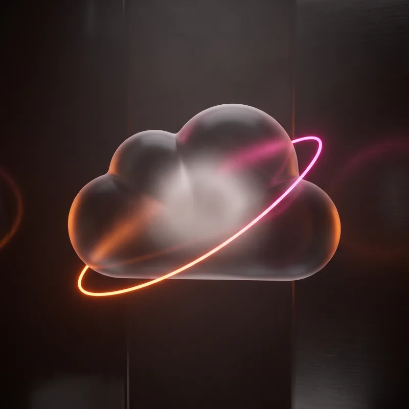 A frosted dark glass cloud with an orange-to-pink ring of light passing through it