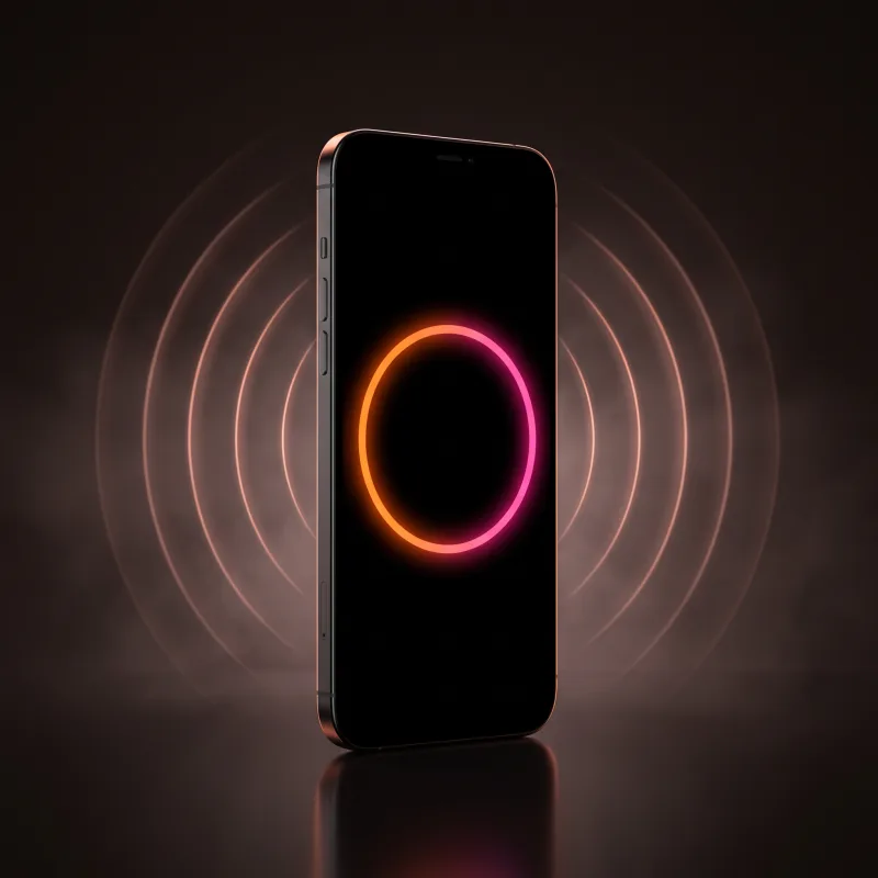 A phone with a glowing ring on screen, sending out call waves