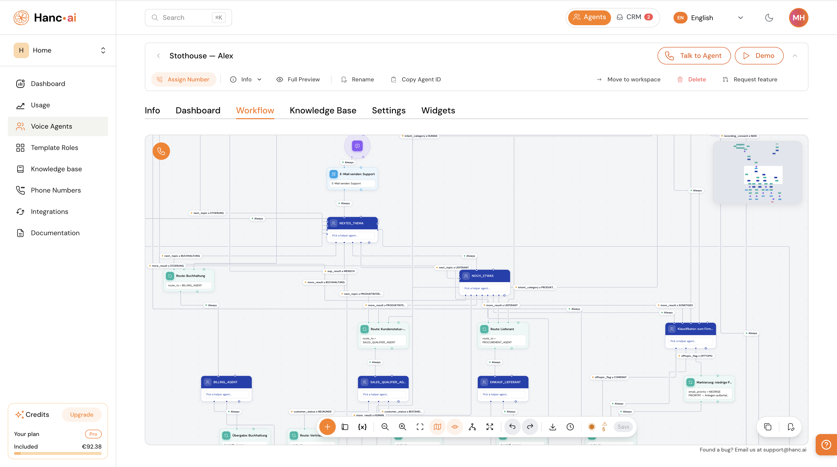 Visual workflow builder — a call flow on the canvas